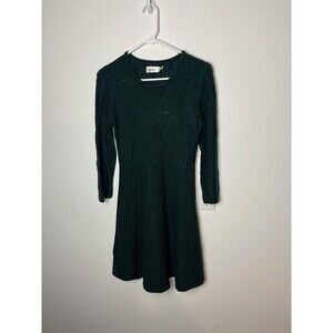 Eliza J Dress Womens Medium Green Sweater Knit Cable Fit & Flare 3/4 Sleeve